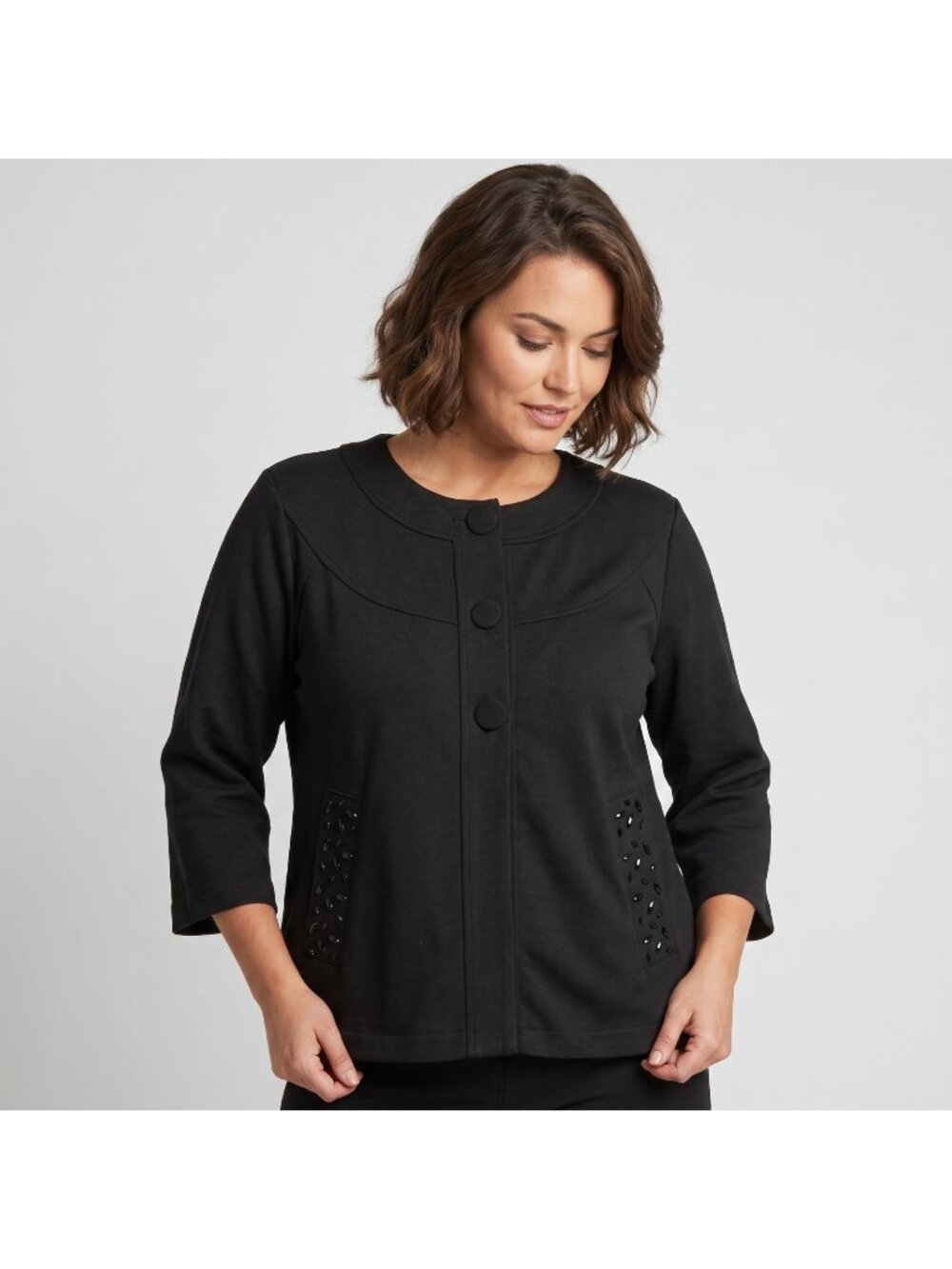Tradition Classics Women's Black Swing Jacket with Embellishments in size XL